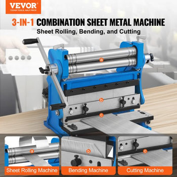 Sheet Metal Brake, 12-inch, 3-In-1 Combination Shear Brake Roll Machine, 20-Gauge Capacity Shear Press Brake with 90° Max Bending Angle, Shears and Slip Roll Machine for Shear Bending Rolling