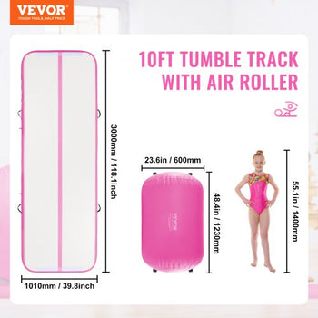 Inflatable Gymnastics Air Mat Set, 2 PCS Tumbling Mat, Tumble Track with Electric Pump, Air Roller Barrel Gymnastics Equipment, Training Mats for Home Use/Gym/Yoga/Cheerleading/Beach/Park/Water