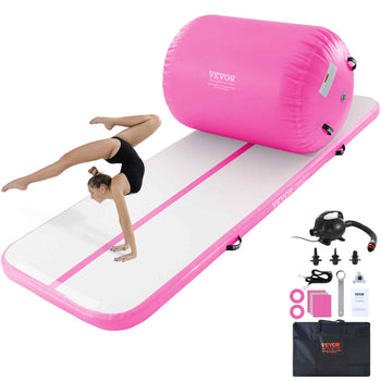 Inflatable Gymnastics Air Mat Set, 2 PCS Tumbling Mat, Tumble Track with Electric Pump, Air Roller Barrel Gymnastics Equipment, Training Mats for Home Use/Gym/Yoga/Cheerleading/Beach/Park/Water