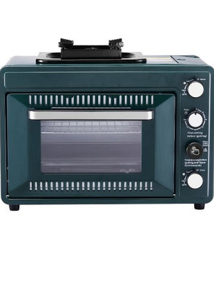 Outdoor Oven, 2-in-1 Portable Gas Camping Stove Oven Combo, Adjustable Fire, 60-Minute Timer, Windproof, with Grill Shelf and Roasting Tray, for Camping Gear Backyard Picnic Outdoor Cooking