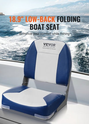 Boat Seat Low Back Fold-Down Fishing Boat Chair with Sponge Padding 2 Pack