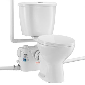 Macerating Toilet System with Powerful 500W Macerator Pump, Rear Discharge and Upflush Toilet For Basement, Dual Flush Water Disposal, Macerating Toilet System Kit with 3-Inlet, Space Saving