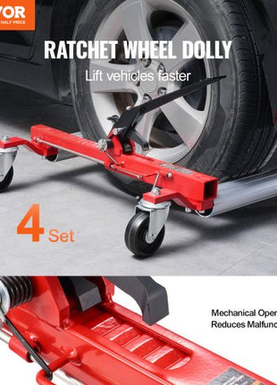 Wheel Dolly, Max Capacity 1500 Lbs Car Dolly, Car Jack Dolly Lifter with 360° Rotatable Wheels, Heavy Duty Vehicle Positioning Ratchet Tire Jack, for Vehicle Car Auto Repair Moving, Set of 4