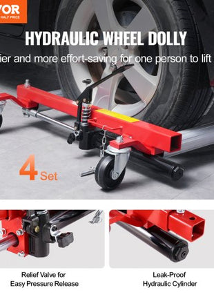 Wheel Dolly, Max Capacity 1500 Lbs Car Dolly, Car Jack Dolly Lifter with 360° Rotatable Wheels, Heavy Duty Vehicle Positioning Hydraulic Tire Jack, for Vehicle Car Auto Repair Moving, Set of 4