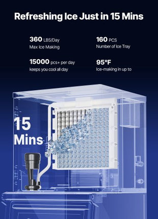 Commercial Ice Maker Machine, 360LBS/24H Ice-Making Machine with 300LBS Large Storage Bin, Auto Self-Cleaning Ice Maker with Touchscreen for Bar Cafe Restaurant Business Commercial