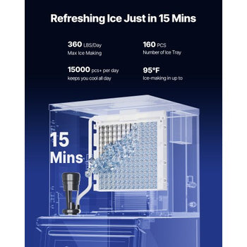 Commercial Ice Maker Machine, 360LBS/24H Ice-Making Machine with 300LBS Large Storage Bin, Auto Self-Cleaning Ice Maker with Touchscreen for Bar Cafe Restaurant Business Commercial