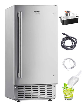 Undercounter Built-in Ice Maker, 66 Lbs/Day Under Counter Nugget Ice Maker Machine with Reversible Door Stainless Steel, Freestanding Ice Maker for Commercial Home Kitchen, Electric Drainage