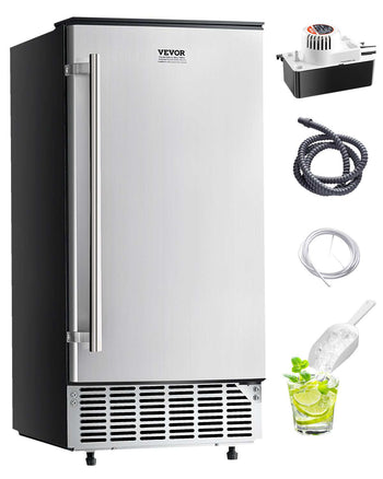 Undercounter Built-in Ice Maker, 80 Lbs/Day Under Counter Ice Maker Machine with Reversible Door Stainless Steel, Freestanding Ice Maker for Commercial Home Kitchen, Electric Drainage