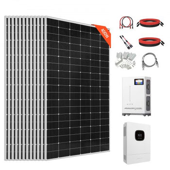 4800W 48V Complete Solar Power Kit, 12*400W Monocrystalline Solar Panels + 51.2V 300Ah LiFePO? Battery + 48V 10KW Hybrid Inverter, Super High Output Off-Grid Solar Kit for Large House Shed Farm