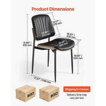 Modern Dining Room Accent Chairs Set of 4, Upholstered Leather Side Chair for Dining Tables, Space-Saving Kitchen Table Chair with Thick Cushions and Metal Legs, Black
