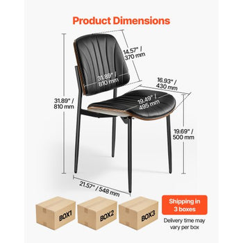 Modern Dining Room Accent Chairs Set of 6, Upholstered Leather Side Chair for Dining Tables, Space-Saving Kitchen Table Chair with Thick Cushions and Metal Legs, Black