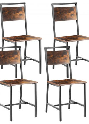 Dining Chairs Set of 4, Wooden Table Chairs with Metal Frame and Backrest, Easy to Assemble Leather Side Chair, Modern Farmhouse Walnut Chair for Kitchen Living Room, Rustic Brown and Black