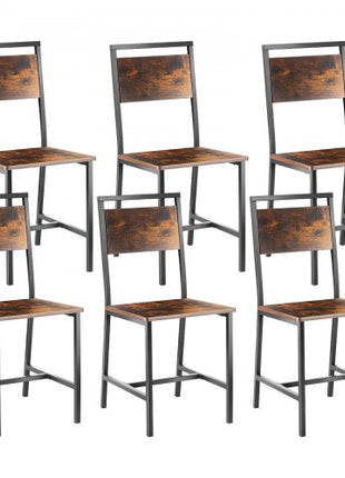 Dining Chairs Set of 6, Wooden Table Chairs with Metal Frame and Backrest, Easy to Assemble Leather Side Chair, Modern Farmhouse Walnut Chair for Kitchen Living Room, Rustic Brown and Black