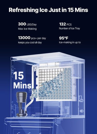 Commercial Ice Maker Machine, 300LBS/24H Ice-Making Machine with 300LBS Stainless Steel Storage Bin, Auto Self-Cleaning Ice Maker with Touchscreen for Bar Cafe Restaurant Business Commercial