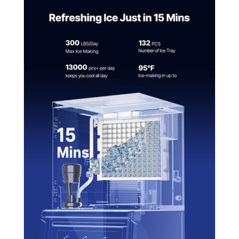 Commercial Ice Maker Machine, 300LBS/24H Ice-Making Machine with 300LBS Stainless Steel Storage Bin, Auto Self-Cleaning Ice Maker with Touchscreen for Bar Cafe Restaurant Business Commercial