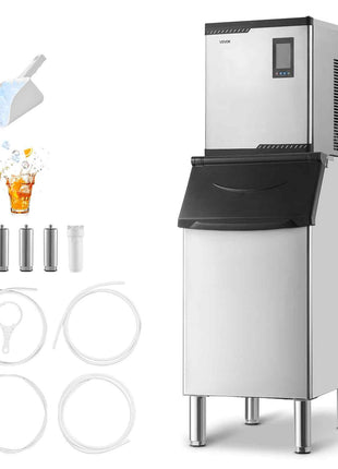 Commercial Ice Maker Machine, 300LBS/24H Ice-Making Machine with 300LBS Stainless Steel Storage Bin, Auto Self-Cleaning Ice Maker with Touchscreen for Bar Cafe Restaurant Business Commercial