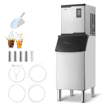 Commercial Ice Maker Machine, 300LBS/24H Ice-Making Machine with 300LBS Stainless Steel Storage Bin, Auto Self-Cleaning Ice Maker with Touchscreen for Bar Cafe Restaurant Business Commercial