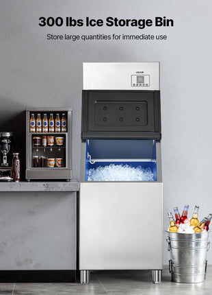 Commercial Ice Maker Machine, 400LBS/24H Ice-Making Machine with 300LBS Stainless Steel Storage Bin, Auto Self-Cleaning Ice Maker with Touchscreen for Bar Cafe Restaurant Business Commercial