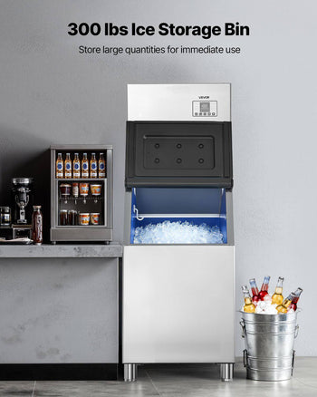 Commercial Ice Maker Machine, 400LBS/24H Ice-Making Machine with 300LBS Stainless Steel Storage Bin, Auto Self-Cleaning Ice Maker with Touchscreen for Bar Cafe Restaurant Business Commercial