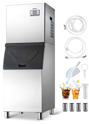 Commercial Ice Maker Machine, 400LBS/24H Ice-Making Machine with 300LBS Stainless Steel Storage Bin, Auto Self-Cleaning Ice Maker with Touchscreen for Bar Cafe Restaurant Business Commercial