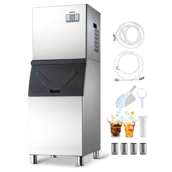 Commercial Ice Maker Machine, 400LBS/24H Ice-Making Machine with 300LBS Stainless Steel Storage Bin, Auto Self-Cleaning Ice Maker with Touchscreen for Bar Cafe Restaurant Business Commercial