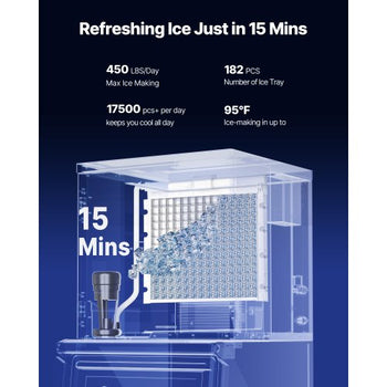 Commercial Ice Maker Machine, 450LBS/24H Ice-Making Machine with 250LBS Stainless Steel Storage Bin, Auto Self-Cleaning Ice Maker with Touchscreen for Bar Cafe Restaurant Business Commercial