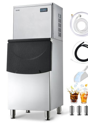 Commercial Ice Maker Machine, 450LBS/24H Ice-Making Machine with 250LBS Stainless Steel Storage Bin, Auto Self-Cleaning Ice Maker with Touchscreen for Bar Cafe Restaurant Business Commercial