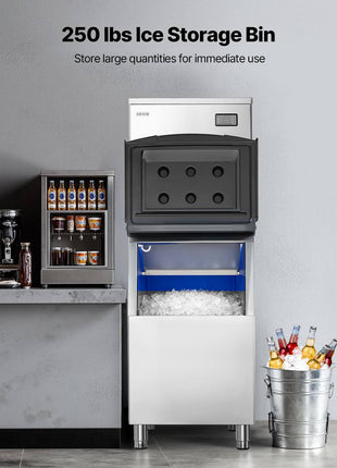 Commercial Ice Maker Machine, 650LBS/24H Ice-Making Machine with 250LBS Stainless Steel Storage Bin, Auto Self-Cleaning Ice Maker with Touchscreen for Bar Cafe Restaurant Business Commercial
