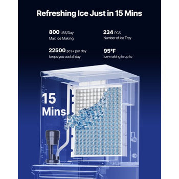 Commercial Ice Maker Machine, 800LBS/24H Ice-Making Machine with 300LBS Stainless Steel Storage Bin, Auto Self-Cleaning Ice Maker with Touchscreen for Bar Cafe Restaurant Business Commercial