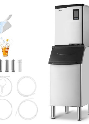 Commercial Ice Maker Machine, 800LBS/24H Ice-Making Machine with 300LBS Stainless Steel Storage Bin, Auto Self-Cleaning Ice Maker with Touchscreen for Bar Cafe Restaurant Business Commercial