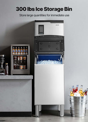 Commercial Ice Maker Machine, 800LBS/24H Ice-Making Machine with 300LBS Stainless Steel Storage Bin, Auto Self-Cleaning Ice Maker with Touchscreen for Bar Cafe Restaurant Business Commercial