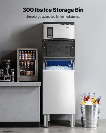 Commercial Ice Maker Machine, 800LBS/24H Ice-Making Machine with 300LBS Stainless Steel Storage Bin, Auto Self-Cleaning Ice Maker with Touchscreen for Bar Cafe Restaurant Business Commercial