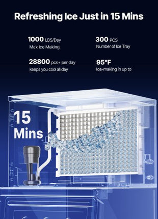 Commercial Ice Maker Machine, 1000LBS/24H Ice-Making Machine with 500LBS Stainless Steel Storage Bin, Auto Self-Cleaning Ice Maker with Touchscreen for Bar Cafe Restaurant Business Commercial