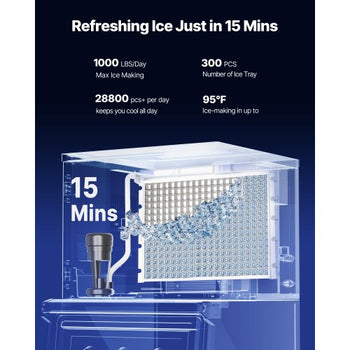 Commercial Ice Maker Machine, 1000LBS/24H Ice-Making Machine with 500LBS Stainless Steel Storage Bin, Auto Self-Cleaning Ice Maker with Touchscreen for Bar Cafe Restaurant Business Commercial