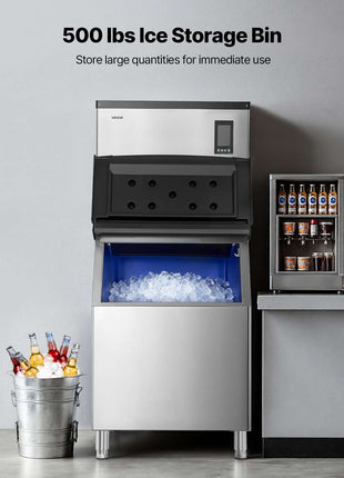 Commercial Ice Maker Machine, 1000LBS/24H Ice-Making Machine with 500LBS Stainless Steel Storage Bin, Auto Self-Cleaning Ice Maker with Touchscreen for Bar Cafe Restaurant Business Commercial