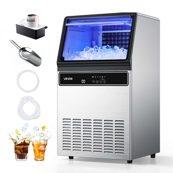 Commercial Ice Maker Machine with Pump, 130Lbs/24H with 33Lbs Storage, 45 Cubes per Cycle, Freestanding & Under Counter Ice Maker with LED Display & Self-Cleaning, for Home Bar Restaurant