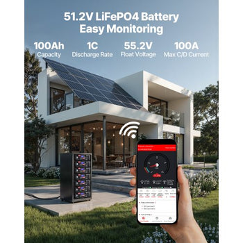 48V 600Ah LiFePO4 Lithium Battery, 6 Pack 100Ah, 30.72kWh Capacity, 51.2V Server Rack LiFePO4 Battery with Bluetooth, Max 6000 Cycles, LCD Display, for Off-Grid, Solar System, Backup Power