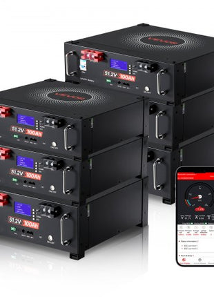 48V 600Ah LiFePO4 Lithium Battery, 6 Pack 100Ah, 30.72kWh Capacity, 51.2V Server Rack LiFePO4 Battery with Bluetooth, Max 6000 Cycles, LCD Display, for Off-Grid, Solar System, Backup Power