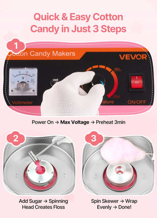Electric Cotton Candy Machine, 1000W Commercial Floss Maker With Cover, Commercial Cotton Candy Machine w/Stainless Steel Bowl & Sugar Scoop, Ideal for Carnival, Birthday, Family Party, Pink