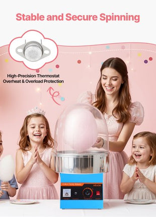 Electric Cotton Candy Machine, 1000W Commercial Floss Maker With Cover, Commercial Cotton Candy Machine w/Stainless Steel Bowl & Sugar Scoop, Ideal for Carnival, Birthday, Family Party, Blue