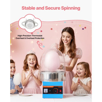 Electric Cotton Candy Machine, 1000W Commercial Floss Maker With Cover, Commercial Cotton Candy Machine w/Stainless Steel Bowl & Sugar Scoop, Ideal for Carnival, Birthday, Family Party, Blue