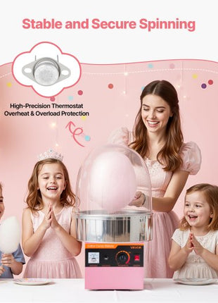 Electric Cotton Candy Machine, 1000W Electric Floss Maker With Cover, Commercial Cotton Candy Machine w/Stainless Steel Bowl & Sugar Scoop, Ideal for Home, Carnival, Birthday, Family Party, Pink