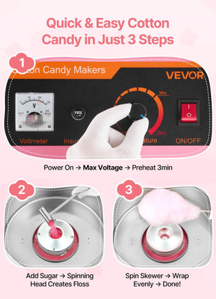 Electric Cotton Candy Machine, 1000W Electric Floss Maker With Cover, Commercial Cotton Candy Machine w/Stainless Steel Bowl & Sugar Scoop, Ideal for Home, Carnival, Birthday, Family Party, Pink