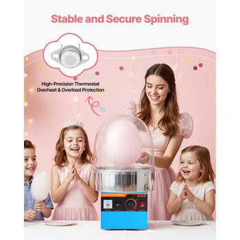 Electric Cotton Candy Machine, 1000W Electric Floss Maker With Cover, Commercial Cotton Candy Machine w/Stainless Steel Bowl & Sugar Scoop, Ideal for Home, Carnival, Birthday, Family Party, Blue