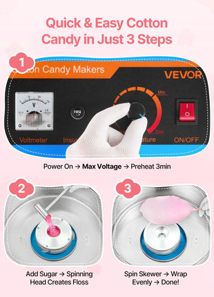 Electric Cotton Candy Machine, 1000W Electric Floss Maker With Cover, Commercial Cotton Candy Machine w/Stainless Steel Bowl & Sugar Scoop, Ideal for Home, Carnival, Birthday, Family Party, Blue