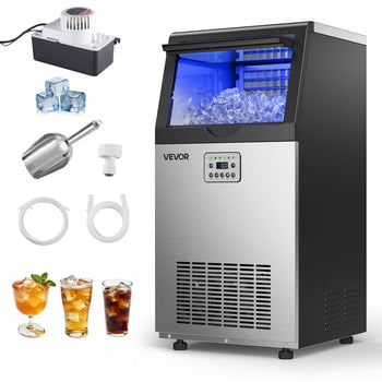 Commercial Ice Maker Machine with Pump, 100 lbs/24h with 30 lbs Storage Capacity, Built-in/Freestanding/Under Counter, Stainless Steel Ice Maker with LED Display & Self-Cleaning, for Home Bar