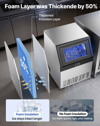 Commercial Ice Maker Machine with Pump, 360 lbs/24h with 85 lbs Storage Capacity, Built-in/Freestanding/Under Counter, Stainless Steel Ice Maker with LED Display & Self-Cleaning, for Home Bar