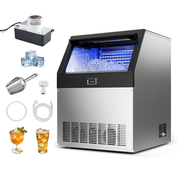 Commercial Ice Maker Machine with Pump, 440 lbs/24h with 85 lbs Storage Capacity, Built-in/Freestanding/Under Counter, Stainless Steel Ice Maker with LED Display & Self-Cleaning, for Home Bar