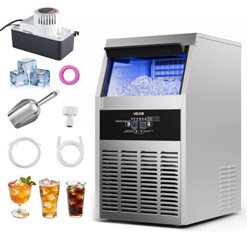 Commercial Ice Maker Machine with Pump, 130 lbs/24h with 30 lbs Storage Capacity, Built-in/Freestanding/Under Counter, Stainless Steel Ice Maker with LED Display & Self-Cleaning, for Home Bar