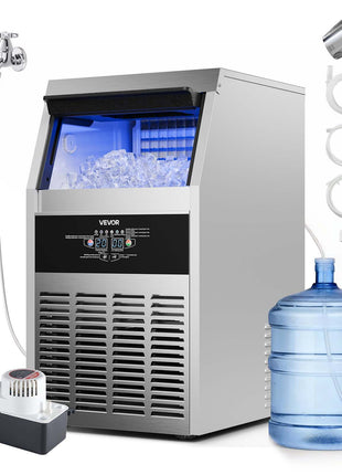 Commercial Ice Maker Machine with Pump, 150 lbs/24h with 30 lbs Storage Capacity, Built-in/Freestanding/Under Counter, Stainless Steel Ice Maker with LED Display & Self-Cleaning, for Home Bar